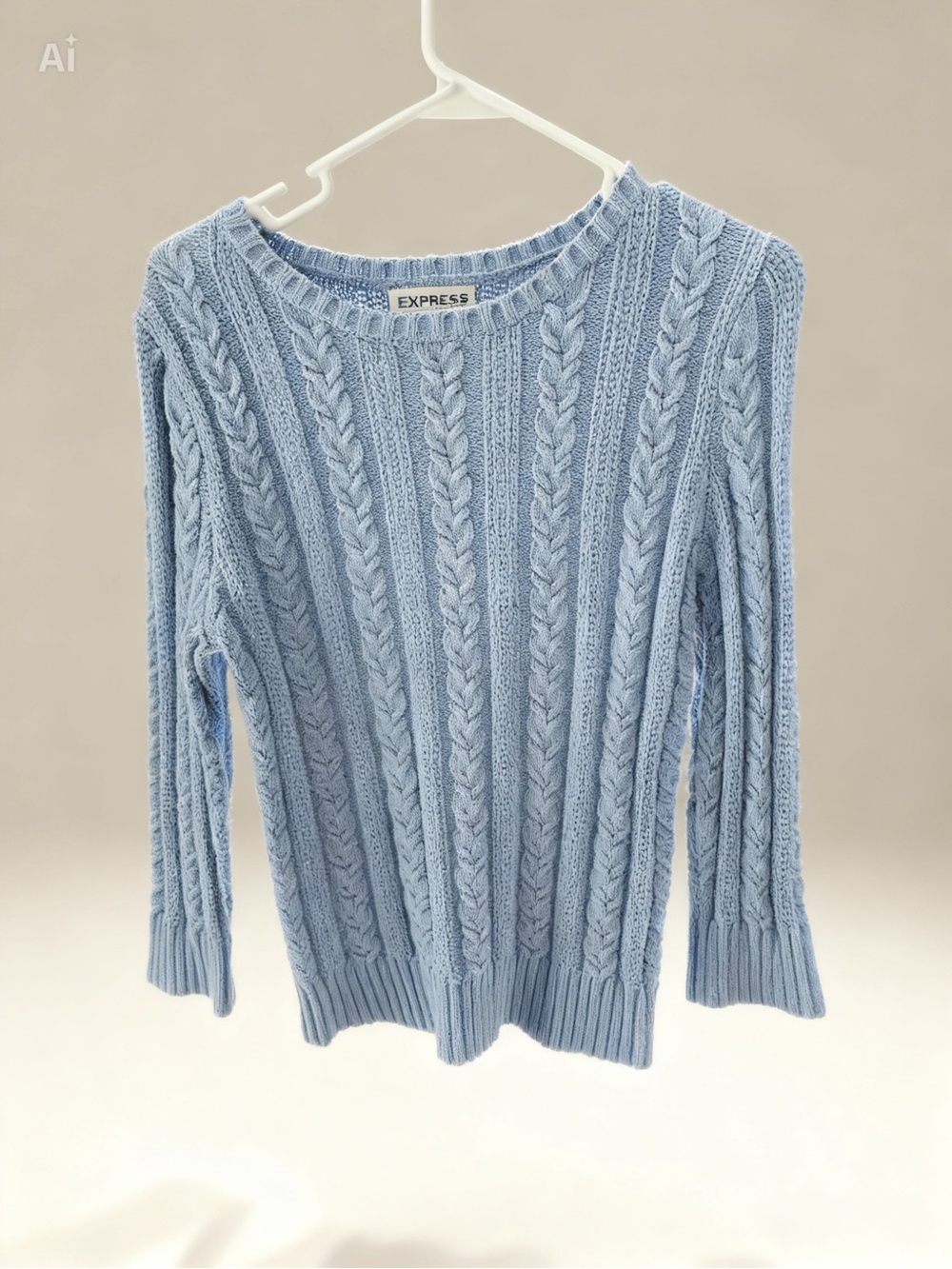 Express Light Blue Cable-Knit Crewneck Sweater